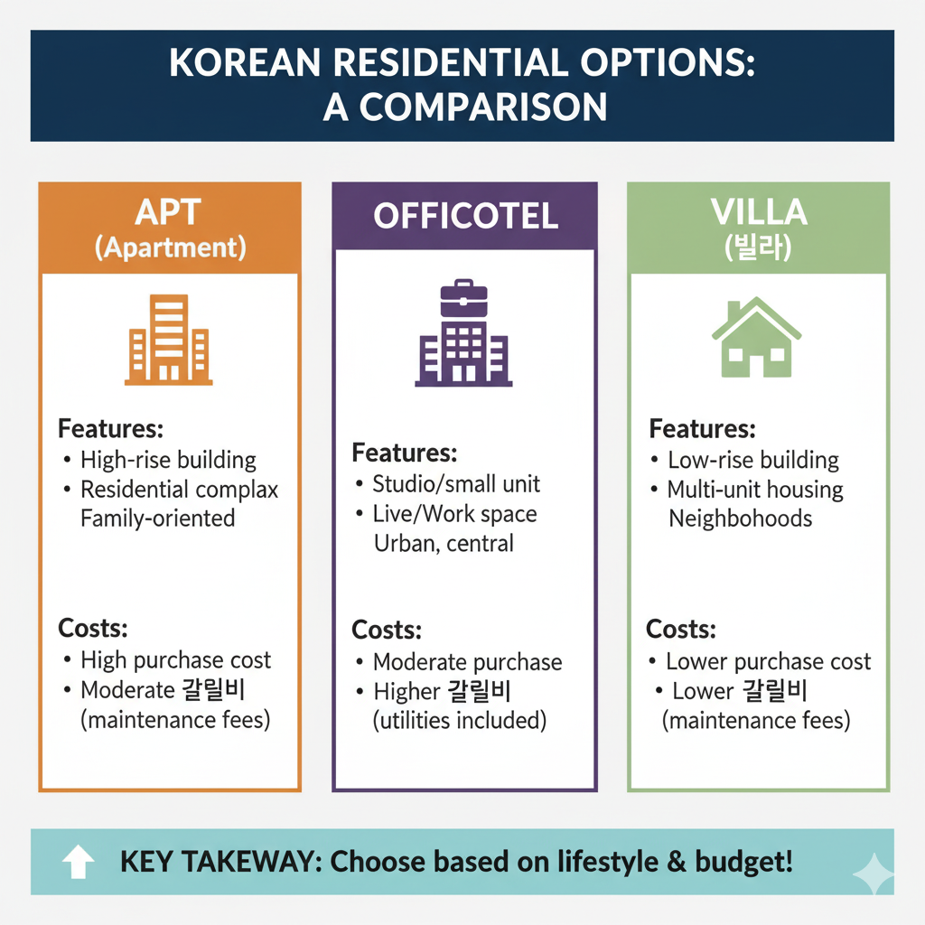 ๐๏ธ APT vs Officetel vs Villas: Comparison Table